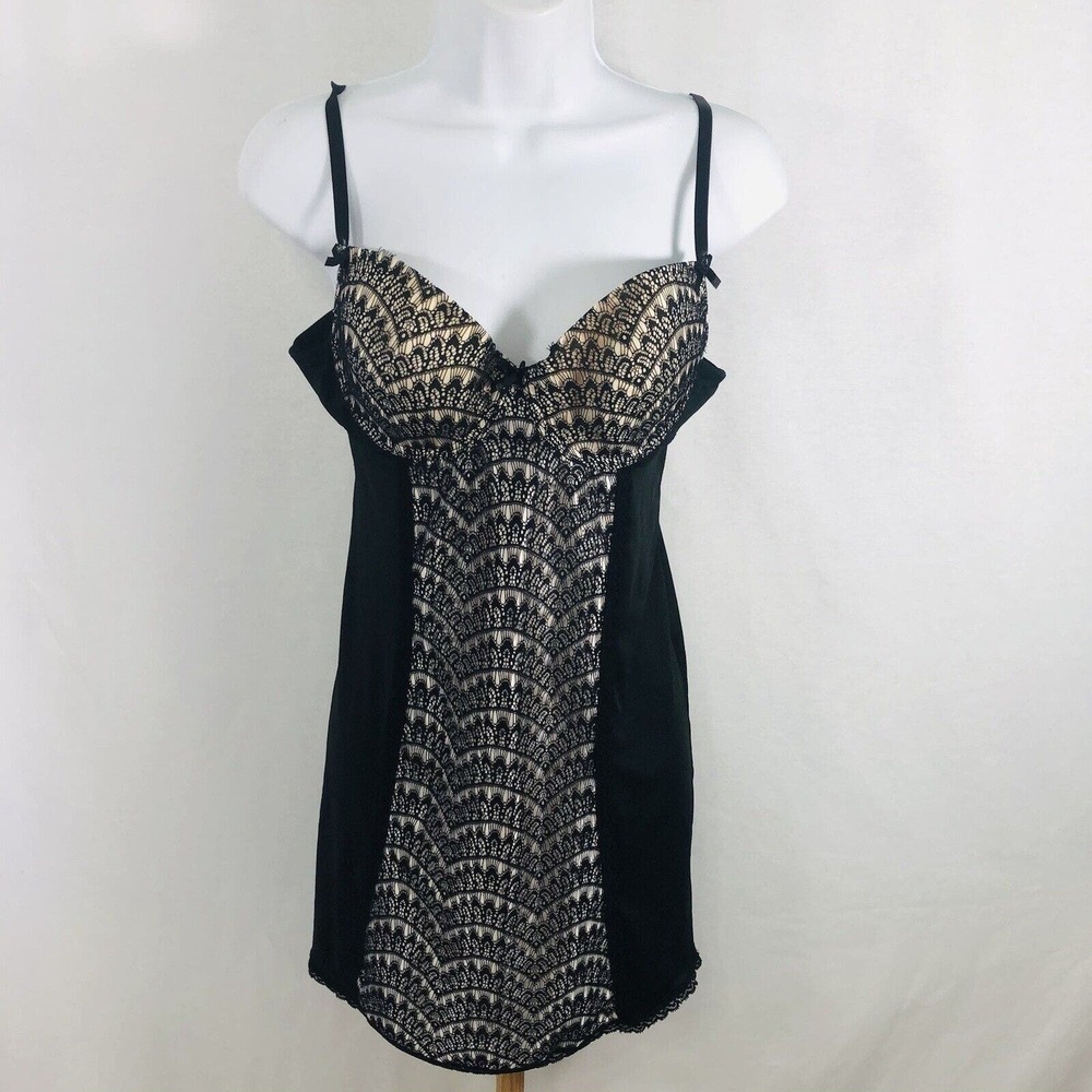 Marilyn Monroe Chemise Nightgown Slip Negligee Sz L Adjustable Straps Lace Black - Picture 8 of 8